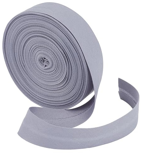 BENECREAT Nastro inclinato semplice piegato, 18 mm di larghezza, grigio chiaro, nastro smussato in policotone, per cucire indumenti fai da te, cucito, tubazioni, trapuntatura