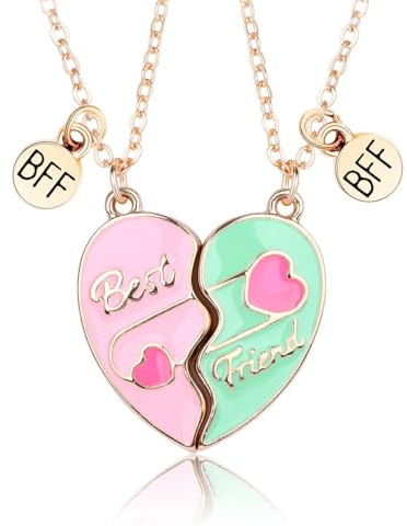 Pwsap Collana Dell Amicizia per 2 Ragazze, BFF Collane Oro con Ciondolo Cuore, Best Friends Forever Magnete Collane, Regalo di Gioielli di San Valentino Dell'amicizia per Ragazze Madre Amici Sorelle