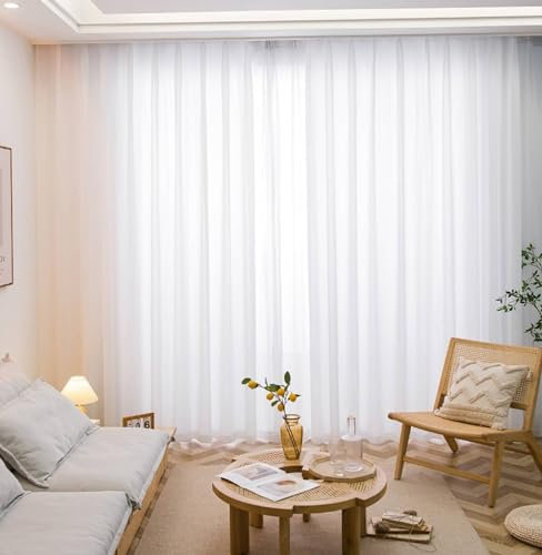 Vorhänge Schlafzimmer mit Ösen, Weiße halbtransparente Ösen Gardinen für Schlafzimmer und Wohnzimmer102 x 244 cm