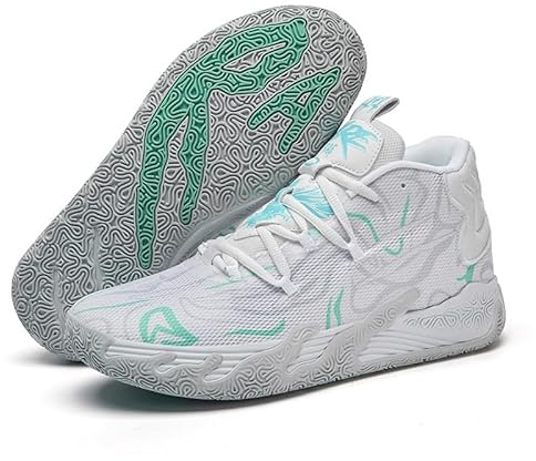 LJFIWY Chaussures de basketball hautes pour homme, semelle en caoutchouc, chaussures de sport antidérapantes, entraînement en plein air, chaussures de basket, cadeau, Blanc., 4 UK