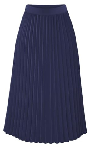 Gonna a Pieghe Lunga da Donna, A-Line, Plissettata, Maxi, Sexy, per il Tempo Libero, Tinta Unita, Autunnale, Estiva Elegante, Blu, L