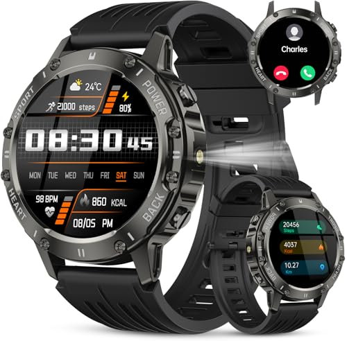 TIMU Smartwatch Herren, 1.45 HD Smart Watch Herren mit Anrufe tätigen/Empfangen, 114+Sportmodi Fitnessuhr mit Herzfrequenz/Schrittzähler/Schlafmonito