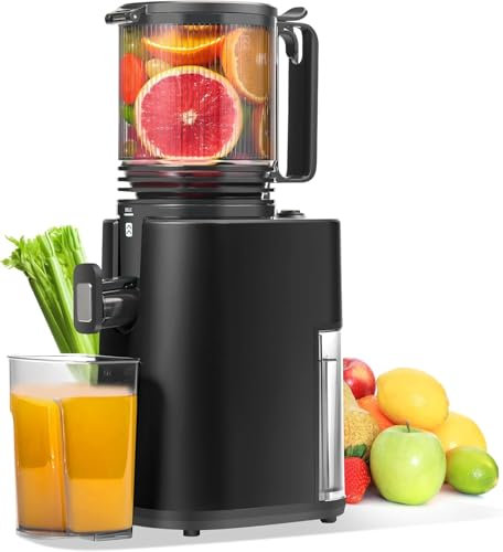 Entsafter Slow Juicer mit 14cm Extra Großem Einfüllschacht für Ganze Früchte und Gemüse, leicht zu Reinigen Entsafter Gemüse und Obst, Hohe Saftausbeute Juicer Machine (Matte Schwarz)