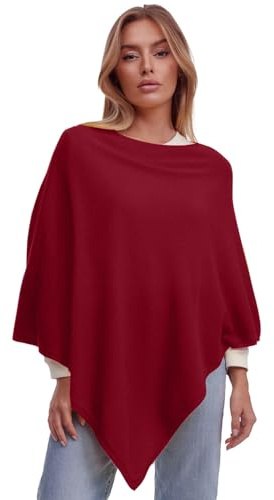 Glamexx24 Poncho en maille pour femme Cape couleur unie Maille fine Pull Châle Élégance et confort pour le printemps et l'automne, Rouge
