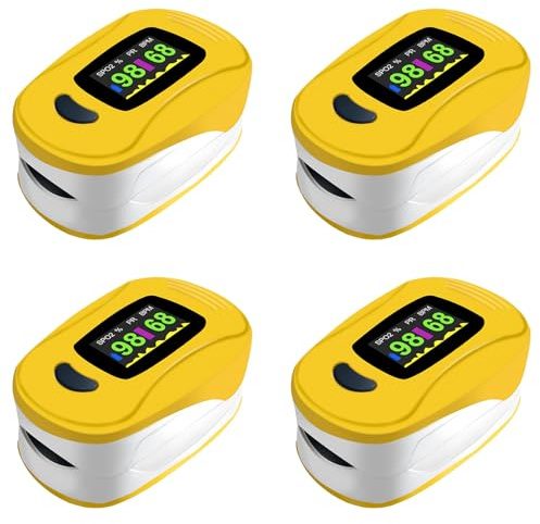 Finger Pulsoximeter Sport, SpO₂ & Pulsfrequenz Messgerät mit OLED Anzeige, Tragbar für Training, Wandern und Freizeit (Gelb, 4 Stück)