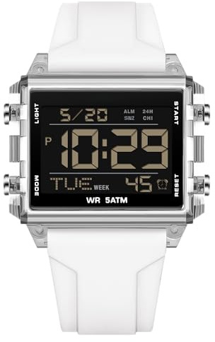 Forrader Relojes digitales cuadrados para hombre con números grandes, esfera de gran tamaño, impermeables, LED, unisex, relojes electrónicos de pulsera con alarma, fecha, cronómetro para hombre y