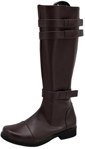 ANUFER Hombre Cool Hasta la Rodilla Botas de Cuero Cremallera Lateral Tamaño Grande Zapatos de Montar SN079263 Café EU42