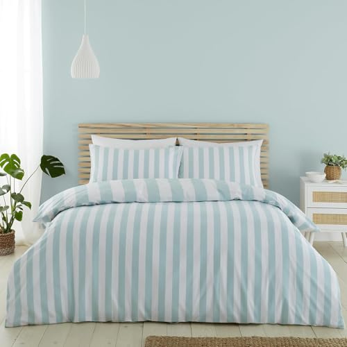 Funda Nordica de 3 Piezas para Cama 90 Rayas Azules Funda Edredon 150x220 cm Rayas Verticales Ropa de Cama de Microfibra Transpirable con Cremallera y 2 Fundas de Almohada 50x75 cm C-6653