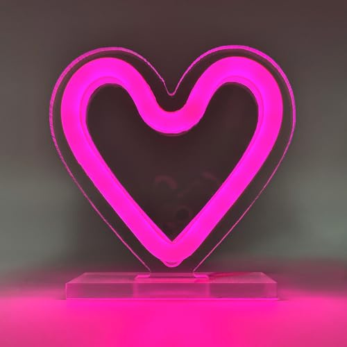 Premium Moments Corazón LED Decorativo Luz Neón Rosa con Peana · Funciona a Pilas · Regalo Romántico para Dia del Padre · Detalle Original para Hogar