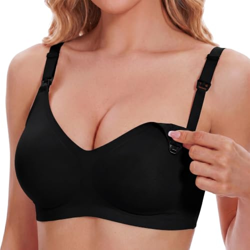 Bresdk Wireless Nursing Bra Seamless Maternity Bra with Jelly Support Black