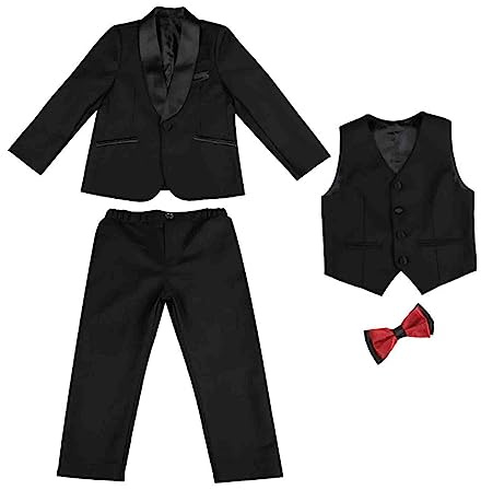 Genérico 2026 Niños pequeños bebés niños Primavera Verano algodón Manga Larga Pantalones Abrigo Chaleco sólido 4 Piezas Traje Ropa (Black, 7-8 Years)