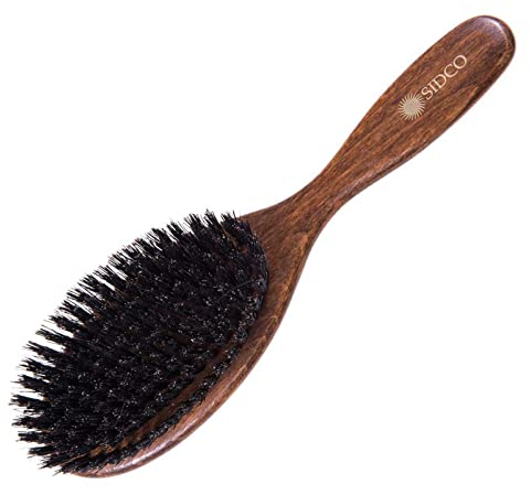SIDCO Haarbürste Wildschweinborsten Holzbürste m. Naturborsten Buchenholz 10 reihig braun