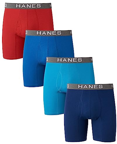 Hanes Comfort Flex Fit caleçons Boxeurs en Coton et Modal Ultra Doux ajusté, Rouge/Bleu/Bleu Marine-Lot de 4, Homme
