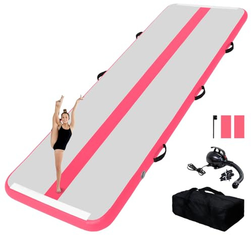 Tuxedo Sailor 10ft/13ft Inflatable Gymnastics Mat, 4-Inch Thick Air Tumbling Track with High-Speed Electric Pump, Storage Bag & Repair Kit for Home Gym, Cheerleading, Yoga, Kids Training (Blue & Pink)