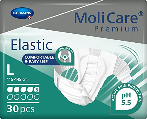MoliCare Premium Elastic Unisex Einweg-Slip: diskrete Anwendung für Frauen und Männer mit Inkontinenz; 5 Tropfen, Größe L, 30 Stück