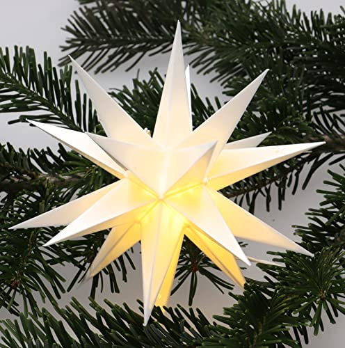 GURU SHOP LED Ministern Baltasar für Innen, Außen - Weiß/Komplettset mit Batteriebox, 3xAA, 4,5 V, Kunststoff, 18x18x18 cm, Weihnachtsstern, Adventsstern