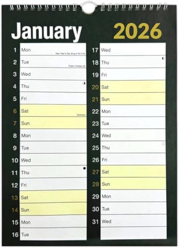 PaulStore 2026 Spiral Bound Month Wall Plan 2 Column Calendar Black And White