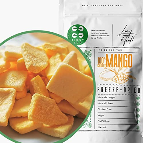 Gefriergetrocknete Mango | Ohne Zuckerzusatz Mango Gefriergetrocknet | Freeze Dried Mango Fruit Mango Getrocknet | Mango Getrocknet Trocken Früchten Keine Zusätze | Trockenmango ZingyZoo (100g)