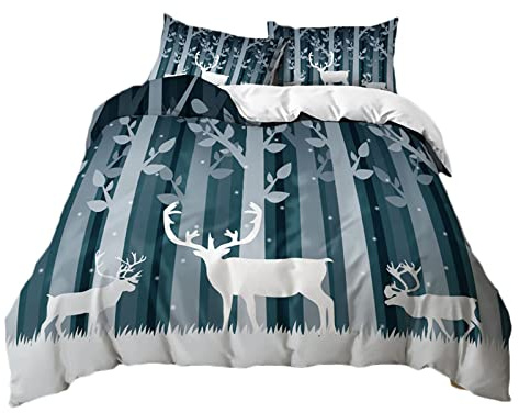 Mateju Sets de Housse de Couette Adulte Enfant, 3D Parure de Lit 1/2 Personnes avec Wapiti Imprimé Housse de Couette en Microfibre et 2 x Taie d'oreiller (200x200cm,Arbre feuillu)