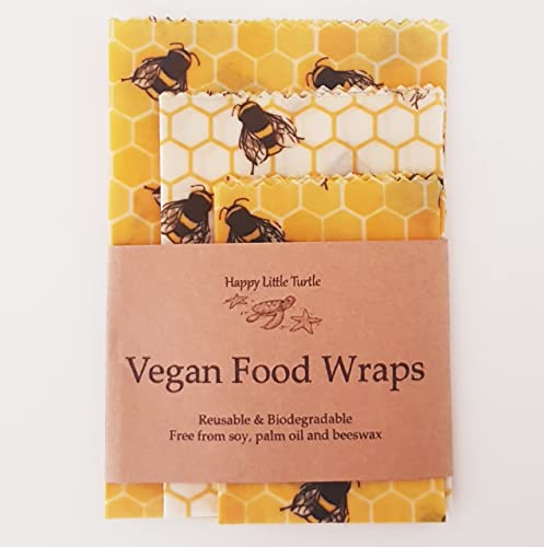 Vegan (non beeswax) set of 3 wraps - self clinging - reusable, biodegradable and eco-friendly