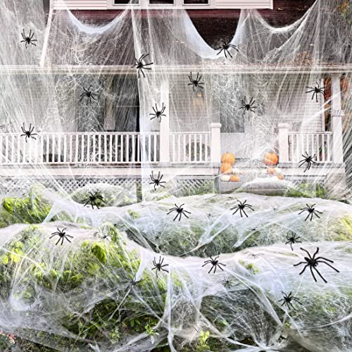 200g Halloween Spider Web Stretchable Cobweb with 30 pcs Small Spiders Halloween Indoor Outdoor Decorations