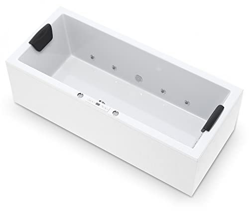 AQUADE Whirlpool Badewanne Wolfsburg Classic 180x80 cm mit LED Whirlpool Beleuchtung & Badekissen für Badewanne Whirlpool/Badewanne Komplett Set