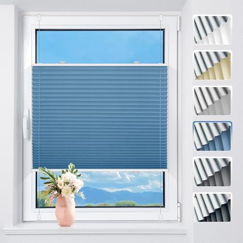 TFSKY Plissee ohne Bohren Verdunkelung Klemmfix Blau B70 x H110 cm Thermo Plissees Verdunklung 100% Blickdicht Plisseerollo für Fenster & Tür Verdunklungsplissee Sonnenschutz Sichtschutz
