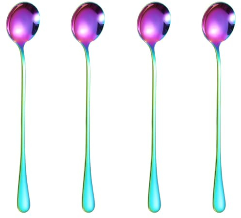 KXUSW Cucchiaino da caffè Arcobaleno 4 Pezzi, cucchiaini da caffè，cucchiaini，cucchiaini Acciaio Inox，stoviglie iridescenti，Cucchiaio da Gelato，Lavabile in lavastoviglie