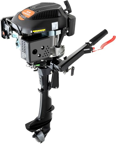 Hangkai 6 HP Outboard Motor 4 Stroke, 140CC Aluminium Alloy Boat Motor with Air Cooling System Single Cylinder Fishing Boat Engine (4 stroke 6HP Motor)