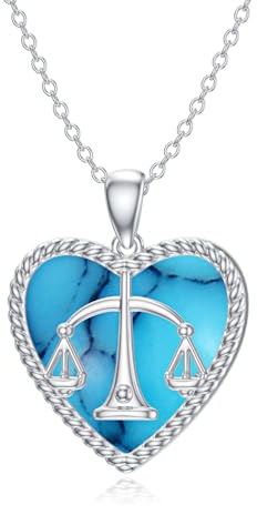 LONAGO Libra Necklace 925 Sterling Silver Zodiac Sign Libra with Created Turquoise Pendant Necklace for Women