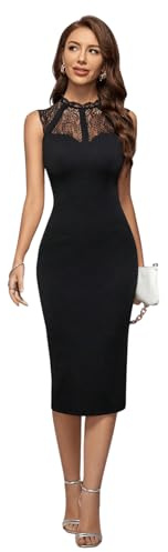 GORGLITTER Abito Elegante da Donna, Abito in Pizzo Lungo con Spacco, Abito Tank Midi, Nero , XS
