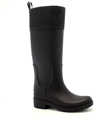 Tommy Hilfiger Botas de Lluvia Mujer Rubber Long Boot Impermeables, Negro (Black), 36 EU