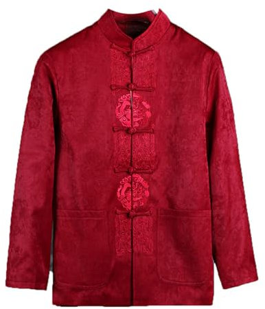 PTATT Red Tang Anzug Kung Fu Jacke Chinesische traditionelle Kampfkunstuniformen Tai Chi Kleidungsjacke für Männer red-XL