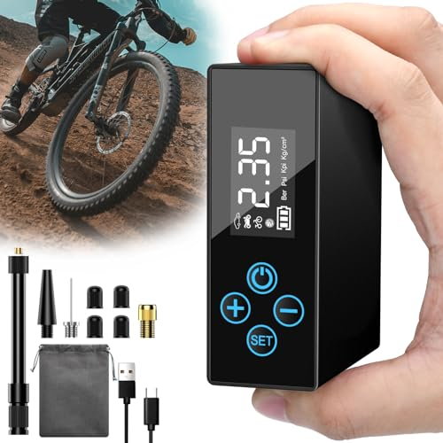 Fahrradpumpe Elektrische, Mini-Fahrradpumpe Digitalem LCD-Druckmessgerät 4400mAh, 100PSI Fahrrad Luftpumpe mit Presta- und Schrader-Ventil für E-Bike, Mountainbike, Stadtrad und Rennrad