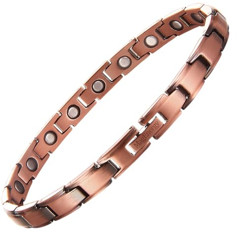 MagEnergy Koppararmband för kvinnor, magnetiska brasaleter med 3 500 magneter, justerbart storlek massivt koppararmband med storleksverktyg och presentförpackning för smycken (enkel), Metall