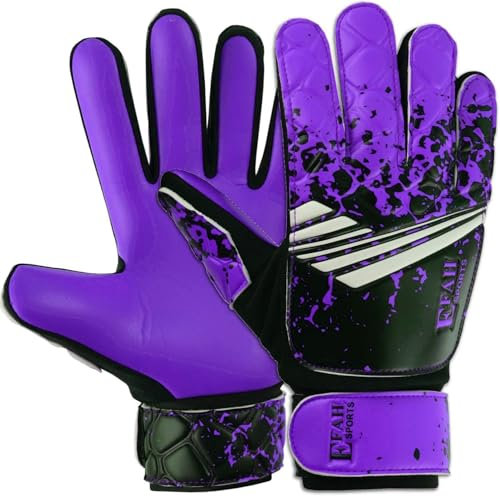 EFAH SPORTS Fußball-Torwarthandschuhe für Jungen, Kinder, Jugendliche, Fußball-Torwarthandschuhe mit super griffigen Handflächen (Purple, Size 7 Suitable for Size S-M Adult)