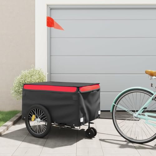 Willood Fahrradanhänger Lastenanhänger Fahrrad Transportanhänger Anhänger Schwarz und Rot 45 kg Eisen 137 x 68 x 59 cm