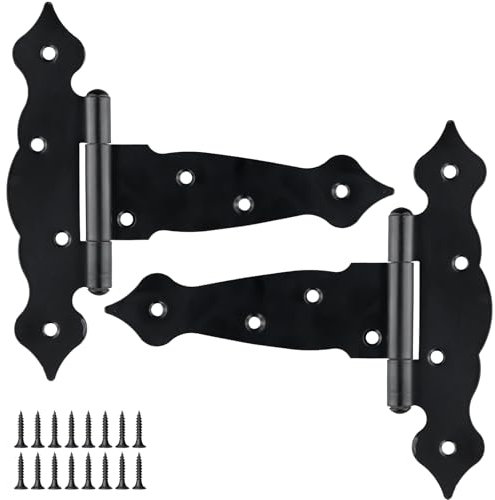 2 Stück Kreuzgehänge, Scharniere für Fensterläden, Ladenband Scharnier Schwarz, 6 Zoll Scharniere für Türscheunentore, T-Band T-Scharnier für Holztorriemen, Werkzeughäuser, Gartenhäuser