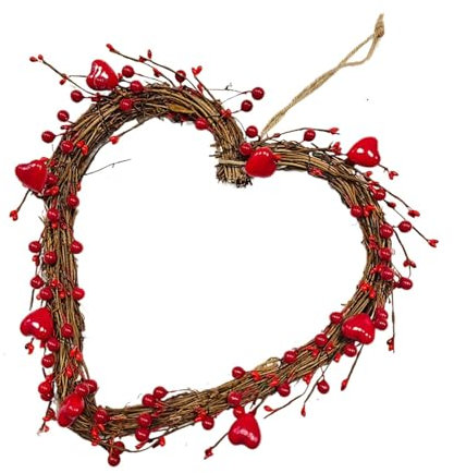 Corona floral de San Valentín, corona en forma de corazón, colgante de puerta de San Valentín, duradera, ligera, 11.8 pulgadas, para decoraciones del día de San Valentín