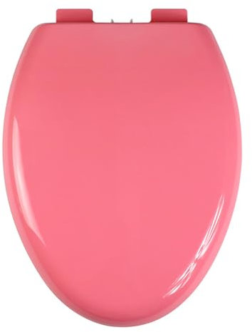 (sv: Toalettsits förlängd 45 cm mjuk stängning V-formad toalettlock tyst ingen slam WC-sits 150 kg kapacitet max. Säker hållbar fast snabb installation och håll ren rosa)