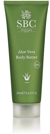 SBC Skincare Aloe Vera Body Butter 250ml, Hydrating & Cooling After-Sun Moisturiser, With Refreshing Aloe Vera, Shea Butter & Vitamin E for Dry or Irritated Skin, Vegan & Fast-Absorbing Lotion