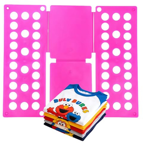 Kids Clothes Folding Board for Children Only (Up to 48/120cm | Age 2-8 Ref), Foldable Laundry Organizer & Quick Clothes Folder for Home (Magenta)
