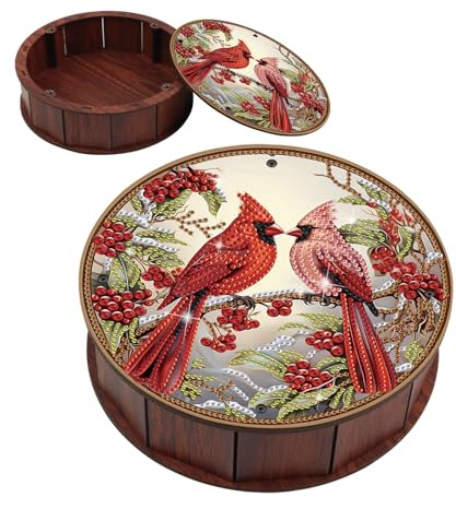 JZHYOAN DIY Bird Diamond Art Snack Box with Lid for Adult, 7.79x2.24 Inch Wood Container Holder, Special Pattern Holder Box for Relaxing Leiture Family Table Movie Snack Tray Organizer Home