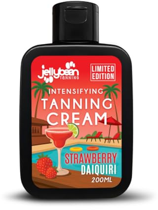 Jellybean Tanning Strawberry Daiquiri Intensifying Cream 200ml – Limited Edition Cocktail Range – Sunbed & Outdoor Accelerator with Aloe Vera, Shea Butter & Vitamin E