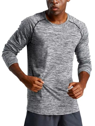 Sweatsuit Men's Long Sleeve T Shirt Loose Basketball Wear Outdoor Sports Running Shirt Quick Dry T-Shirts Adults for Men (UK, Alpha, L, Regular, Regular, Grey)