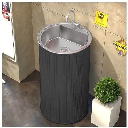 ZTGL Lavabo de pie 45x45x85cm, Lavabo Pedestal para Baño, Muebles de Tocador con Pedestal de Estilo Industrial, Lavabos de Pie Modernos, Lavamanos Mueble De Baño con Grifo K,Without Mirror