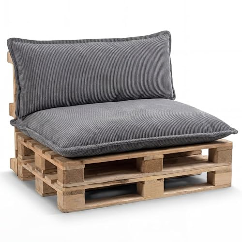 Gutekissen® Pallkudde Set – Sittdyna för Europallar – Palldyna, Fylld med granulerad Poulirette-skum PLL (Mörkgrå, Set (Sittdyna 120 x 80 + Ryggstöd, 120 x 40))