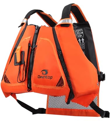 Owntop Adults Buoyancy Aids with Mesh Back, Whistle, Large Pockets | Excellent Buoyancy | Adjustable Float Vest Jacket | Swim Vest Unisex for, Kayaking, Fishing, Boating (Orange,M-L)