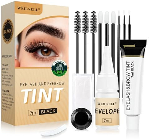 Eyelash & Eyebrow Color Kit, 2 in 1 Professional Lash & Brow Color Kit, Easy to Use with Natural Results, DIY Hair Coloring Eye Lash & Eye Brow Set for Beginner Salon Beauty 7ml (Black)