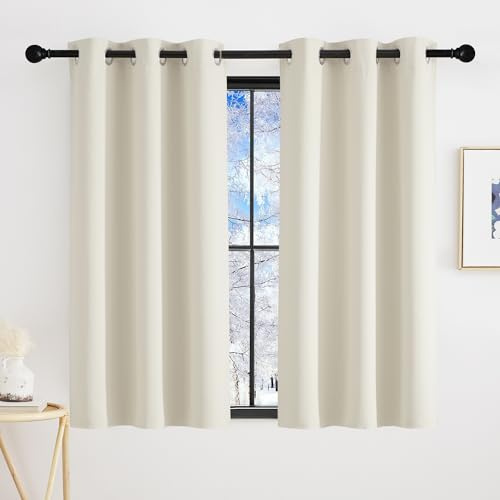 KGORGE Fönstergardiner 90 cm höga för kök modern bistrogardin ogenomskinliga gardiner termiska mörkläggningsgardiner med öljetter kök/badrum termisk gardin, 2 stycken 110 x 90 cm (H x B), ljusbeige
